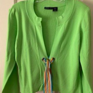 Kelly Green Cardigan with Rainbow Tie Closure